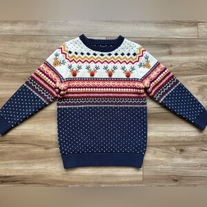 F&F reindeer pattern Christmas jumper knit sweater EUR 7-8Y navy